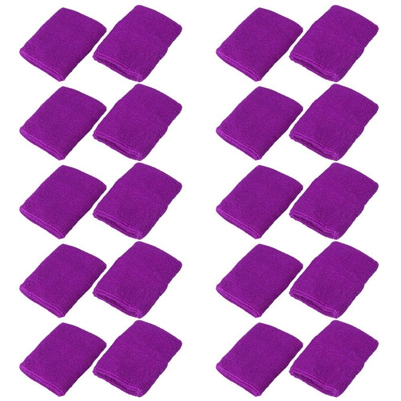 Mallofusa 10 Pack Colorful Sports Basketball Football Absorbent Wristband Party Outdoor Activity (Purple) - Image 1